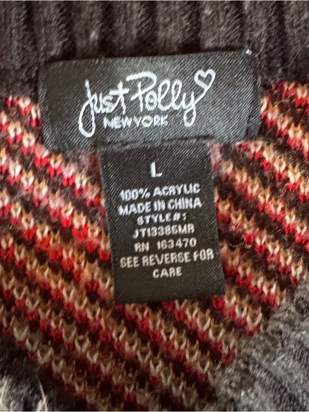 Just Polly Brown and Red Mushroom Crewneck Sweater Woman’s Large